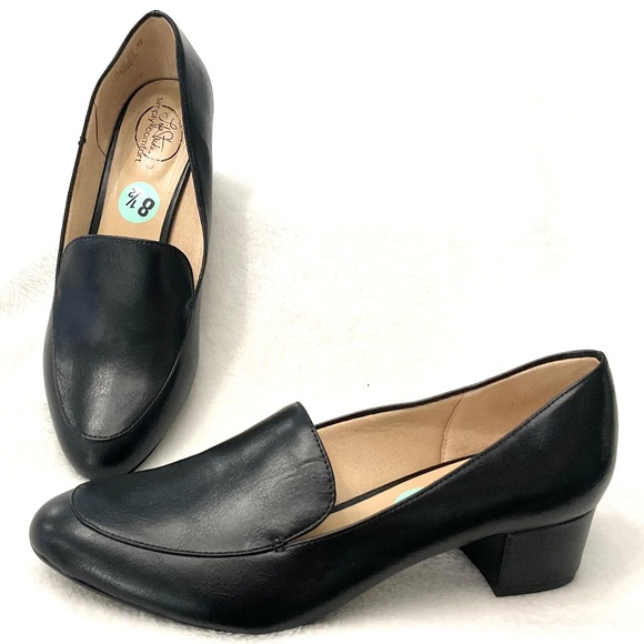 BLACK CASUAL MINIMALIST COMFORT SLIP ON CHUNKY BLOCK HEEL DRESSY LOAFER SZ 8.5M - Picture 3 of 12